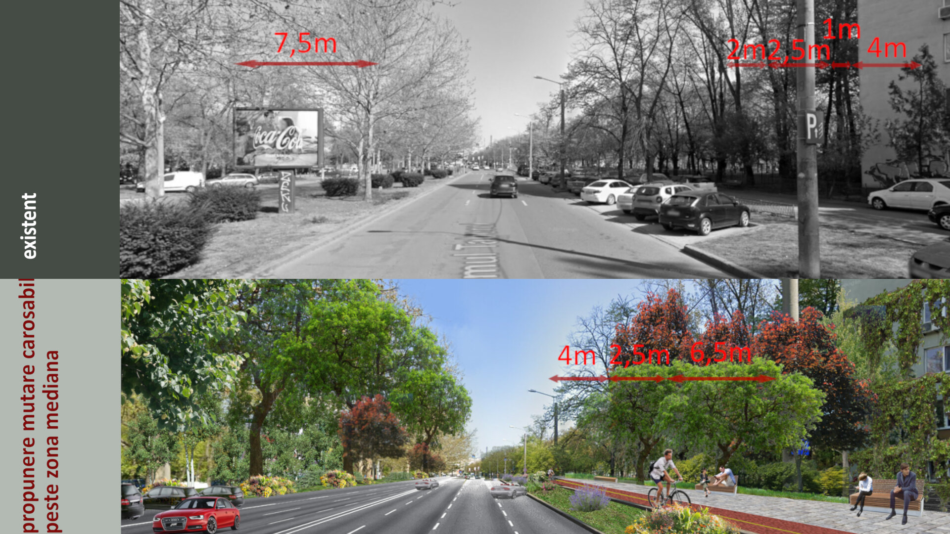 Eliminating the median area between traffic lanes